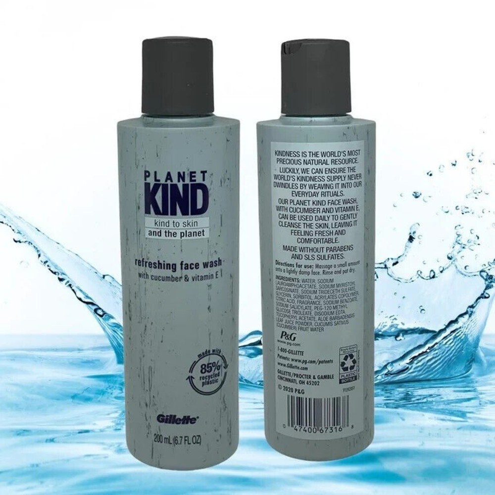 3x Gillette Planet Kind Refreshing Face Wash With Cucumber & Vitamin E 6.7 Oz